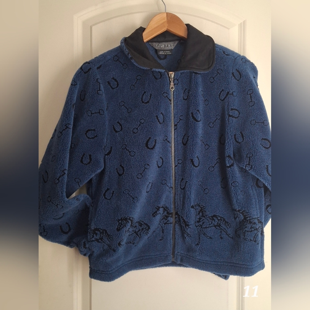 Vtg Tsunami Jacket Womens S/P Blue Horse Fleece Western Primitive Art Indian